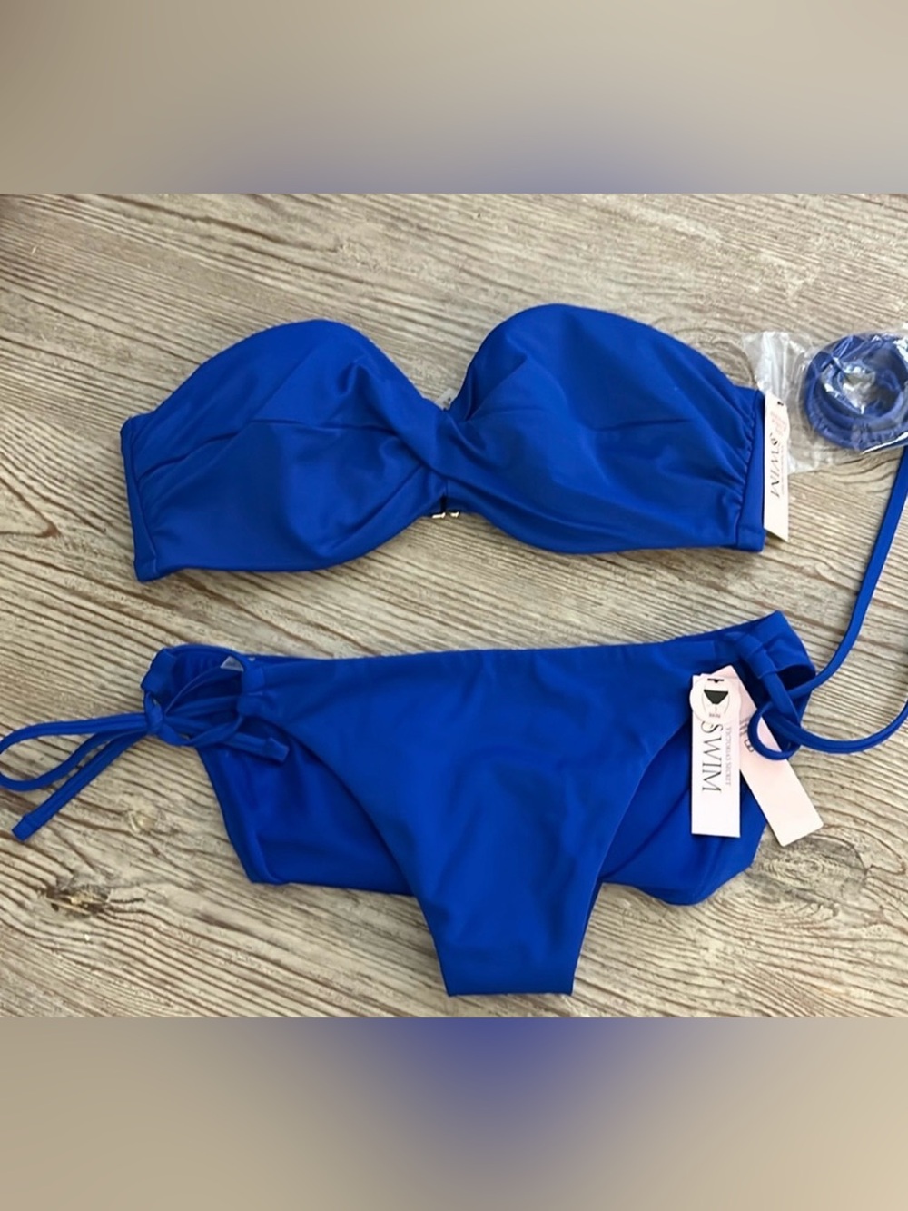 NWT Victorias Secret Strapless Bikini Set 34C top medium bottom in Blue Oar